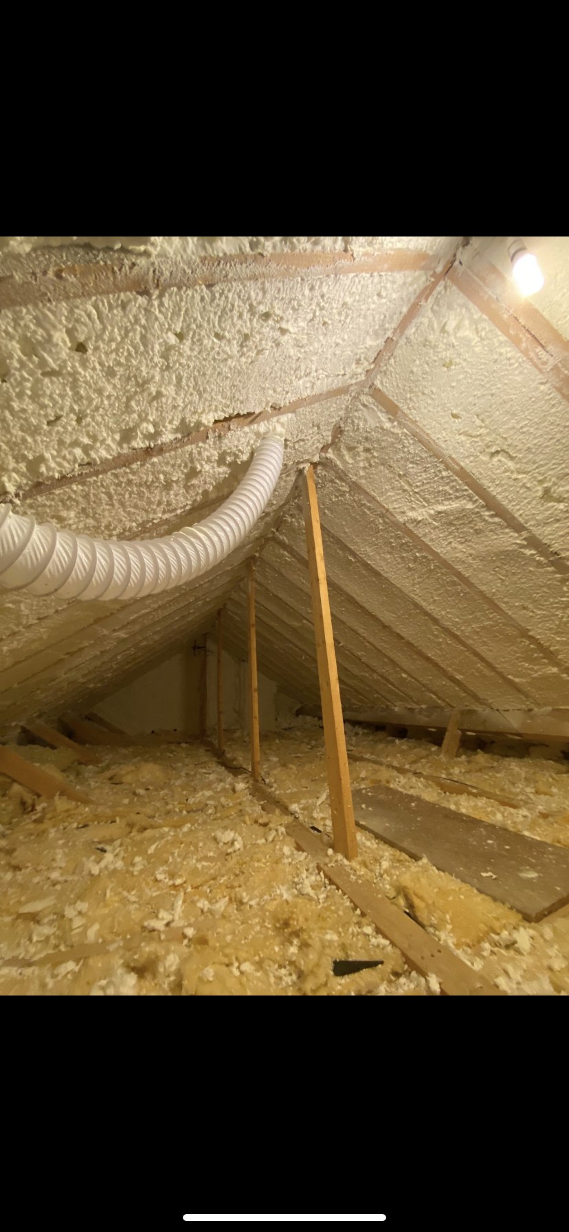 Attic after spray foam insulation - fully sealed roofline