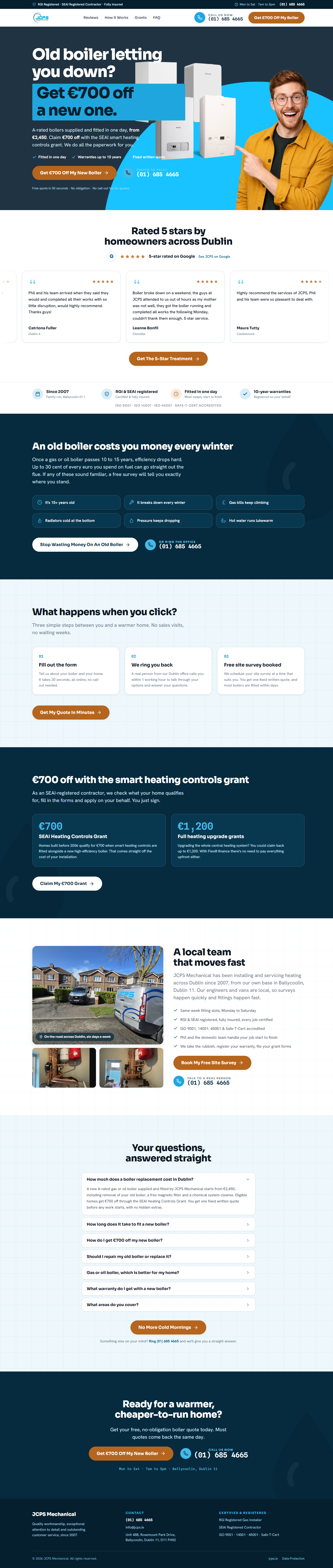 JCPS Mechanical landing page - Old boiler letting you down? Get 700 euro off a new one, with the SEAI grant paperwork done for you