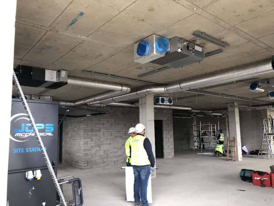 Commercial ventilation ductwork installed during a building fit-out